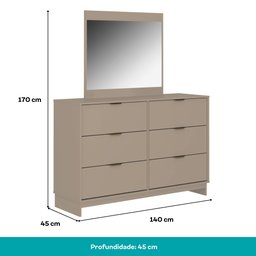 Cômoda 6 Gavetas com Espelho Quarto 1160 Carraro Avelã - 3