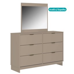 Cômoda 6 Gavetas com Espelho Quarto 1160 Carraro Avelã - 2