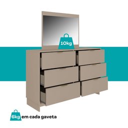 Cômoda 6 Gavetas com Espelho Quarto 1160 Carraro Avelã - 4