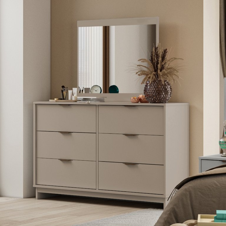 Cômoda 6 Gavetas com Espelho Quarto 1160 Carraro Avelã Cômoda 6 Gavetas com Espelho Quarto 1160 Carraro Avelã