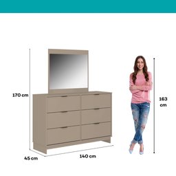 Cômoda 6 Gavetas com Espelho Quarto 1160 Carraro Avelã - 5