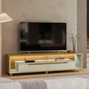 Ver imagem 1 de Rack Contemporâneo para TV até 65 Polegadas com LED MDF 175cm Rodízios Loop Cedro/Off White