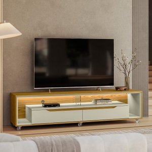 Rack para Tv 65 Polegadas com Led e Rodízios 175cm Contemporâneo Loop