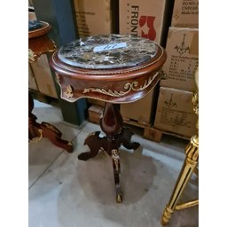 Mesa de Canto Redonda Madeira Torneado Marmore Formosa Bronz - 1