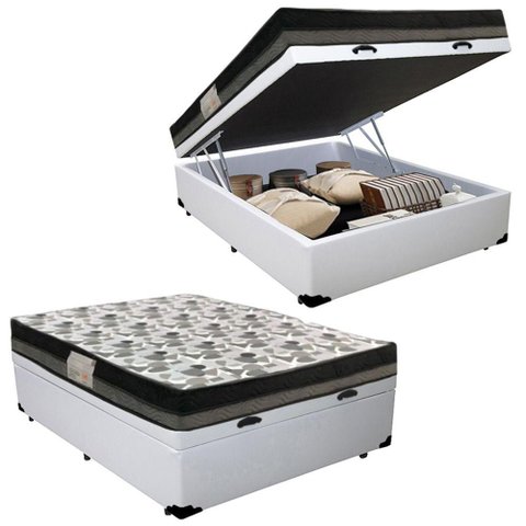 Cama Baú Casal Sintético + Colchão Casal Ortobom Iso Dupla Face 60x138x188 Branco