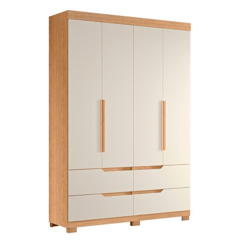 Guarda Roupa Doble Quarto com 4 Portas e 4 Gavetas Freijo/off White