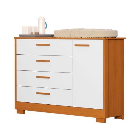 Comoda Zaki 1 Porta 4 Gaveta Branco Fosco com Savana - Reller