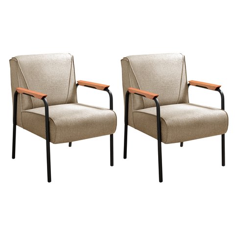 Kit 2 Poltronas Decorativas Jade Braços Fixo para Sala de Estar, Recepção - Linho Marrom