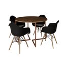 Ver imagem 6 de Mesa Jantar Industrial Amêndoa 110Cm Redonda Base V Cobre C/4 Poltronas Pretas Madeira Cor: Amendoa