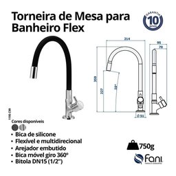 Torneira de Mesa Lavatório Bica Flexível Flex 1.1/2" Cromado (1195 C-99) - 6