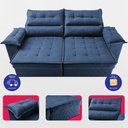 Ver imagem 5 de Sofá Retrátil e Reclinável 2,40m com Molas e Espuma D33 Thunder Velusoft Azul Cama Inbox