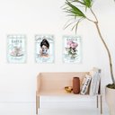 Ver imagem 2 de Kit 3 Quadros Cozinha Azul e Rosa Café de Paris 24x18cm - com Vidro:madeira Preta