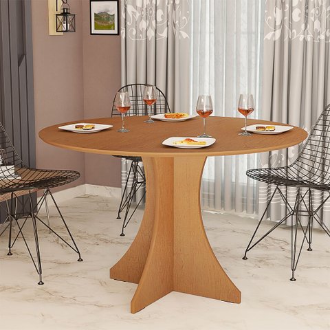 Mesa de Jantar Redonda Elisa 4 Lugares 90x90 Base em X em Mdf - Nature