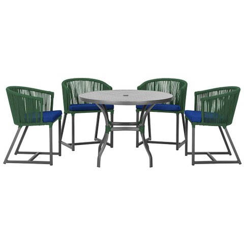 Mesa com 4 Cadeiras de Jantar Roma 100cm e Noronha em Aluminío Preto Corda Nautica Estofado 10 Trama