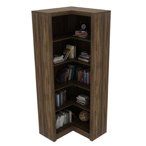 Estante de Canto Para Escritório E Home Office 4 Prateleiras Brandon 171x68cm T01 Nogal - Lyam
