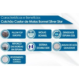 Cama Box Casal: Colchão Molas Castor Bonnel Silver Star Air DF + Base CRC Courano Branco(138x188) - 2