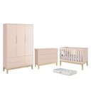 Ver imagem 1 de Dormitório Completo Infantil Classic 3 Portas, Cômoda 6 Gavetas, Berço Rosa Fosco com Pés Madeira Na