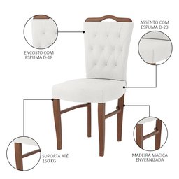 Kit 6 Cadeiras de Madeira Maciça com Espaldar Sala de Jantar Bianca M19 Imbuia/Linho Cru - Mpozenato - 3