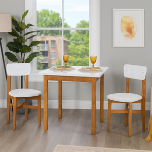 Mesa de Jantar Base Madeira Maciça com 2 Cadeiras Elisa Ideal para Apartamenteo 80x80 Branco