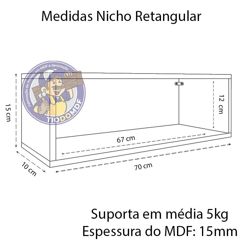 Kit 2 Nicho Retangular Azul 70x15x10p Mdf Decorativo - 2