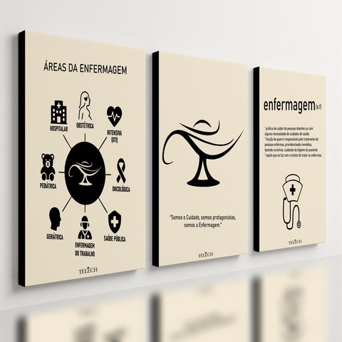 Kit 3 Quadro Decorativo Enfermagem Consultório Médico Faculdade 40x28cm