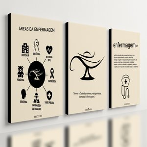Kit 3 Quadro Decorativo Enfermagem Consultório Médico Faculdade 40x28cm