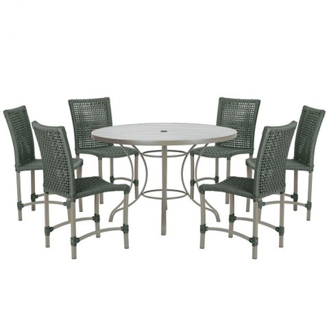 Mesa Ascoli 120 Cm com 6 Cadeiras Cannes de Alumínio Trama Verde