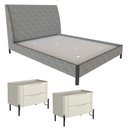 Ver imagem 2 de Cama com Cabeceira Queen sob Medida e 2 Mesas 100% Mdf Cor:linho Lincoln Níquel com Luna