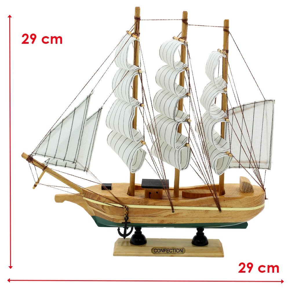 Miniatura Barco Navio de Madeira Veleiro Decorativo – 29cm - 2