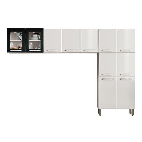 Cozinha Compacta Evidence 3 Peças (2 Armários + 1 Paneleiro) CPT51 Branco/Preto - Bertolini