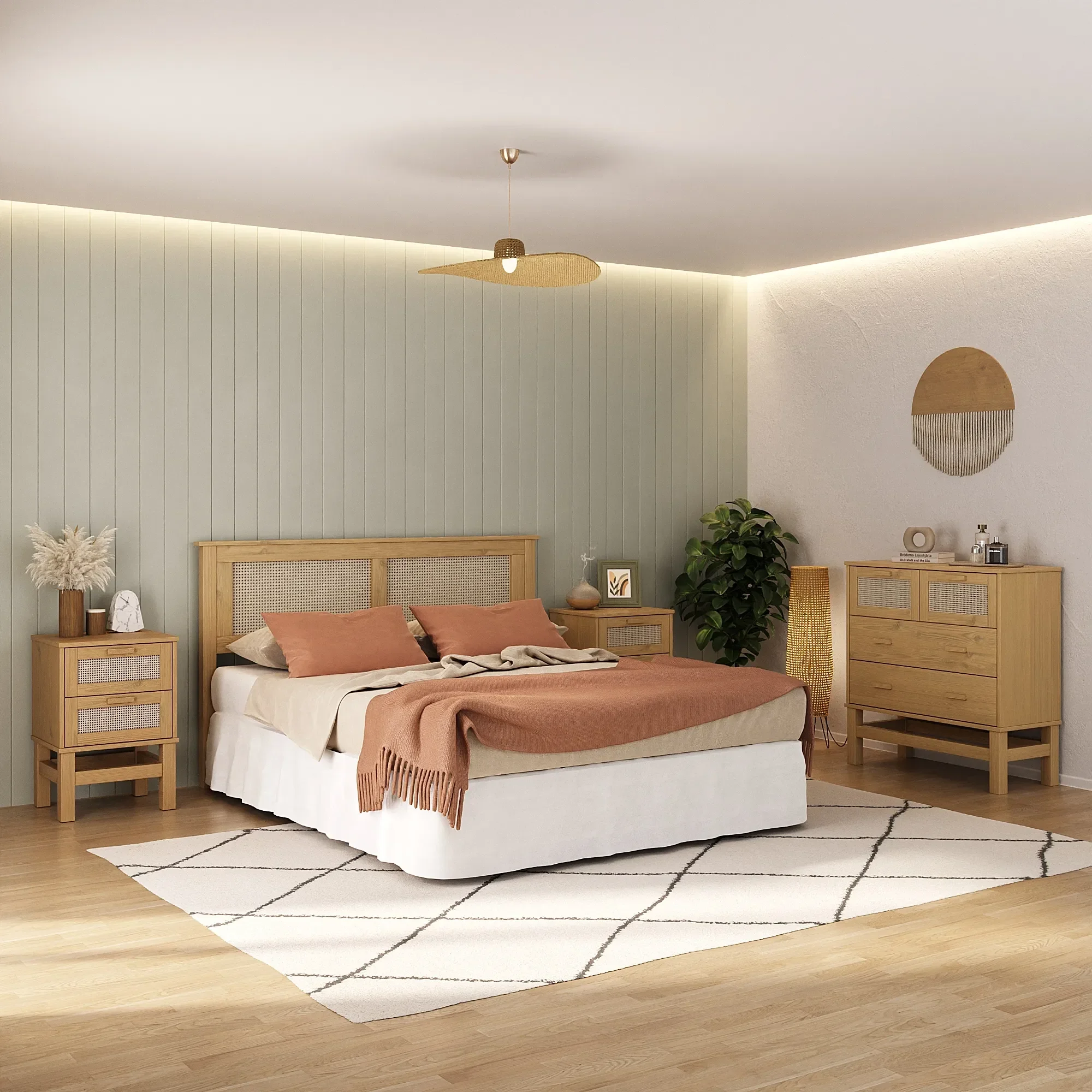 Cabeceira de Cama Madeira e Rattan - 6