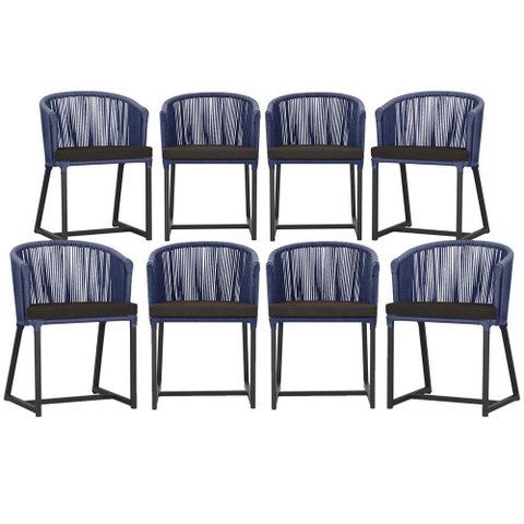 8 Cadeiras de Jantar Área Noronha em Alumínio com Pintura Preta Corda Náutica Estofado 9 Trama Origi