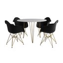 Ver imagem 6 de Mesa Jantar Redonda 110Cm Branca Clips 3 Pés Com 4 Poltronas Pretas Base Dourada - Cor: Branco