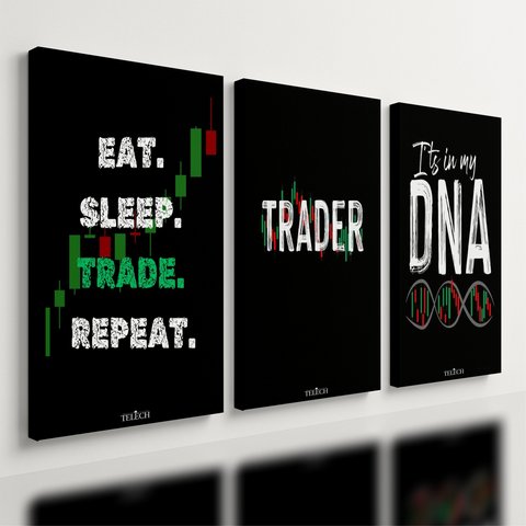 Kit 3 Quadro Decorativo Trader Mercado Financeiro Ações 28x20cm