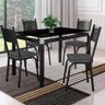 Conjunto De Mesa Tubular Com 4 Cadeiras 151 Malva Tampo De Vidro 107cm SF Preto Fosco Assento Cinza  - 1