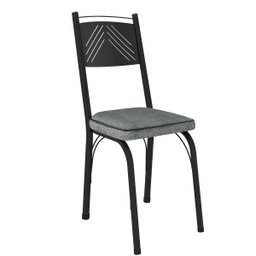 Conjunto De Mesa Tubular Com 4 Cadeiras 151 Malva Tampo De Vidro 107cm SF Preto Fosco Assento Cinza  - 2