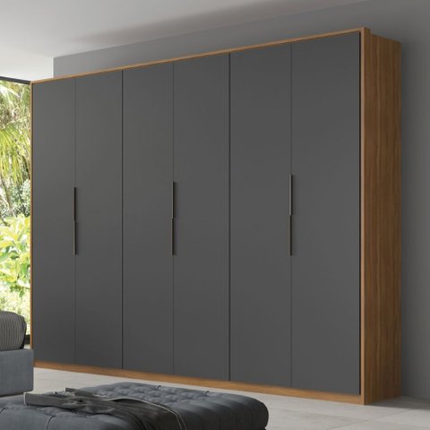 Guarda Roupa Casal Atrice 6 Portas e 6 Gavetas Amêndola Touch Grafito Demartêz
