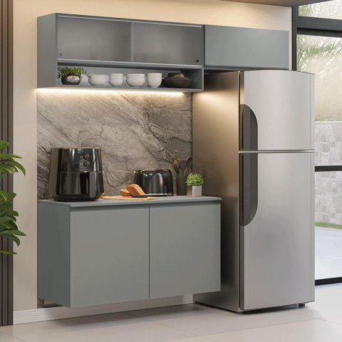 Armário de Cozinha Compacta Suspenso 200cm Cinza Nice Madesa Xa07