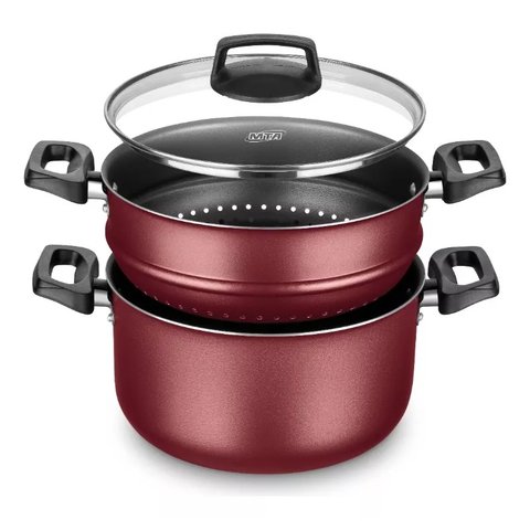 Panela a Vapor Cozivapor 3 em 1 Antiaderente 3,2 Litros Cereja Mta