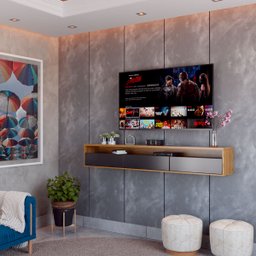 Rack Suspenso para TV Life 1.36 Preto Acetinado com Freijó - MóveisAqui - 2