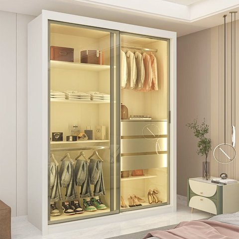 Guarda-Roupa Solteiro 2 Portas Reflectante com LED 100% MDF Royale
