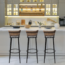 Ver imagem 2 de Kit 3 Banquetas 80cm para Balcão Ilha Bancada Área Gourmet Encosto em Junco Banco Itagold