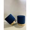 Kit 2 Puffs Redondo em Veludo Azul com Detalhe Dourado, Decorativo para Sala Moveis - 1