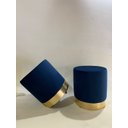 Ver imagem 1 de Kit 2 Puffs Redondo em Veludo Azul com Detalhe Dourado, Decorativo para Sala Moveis