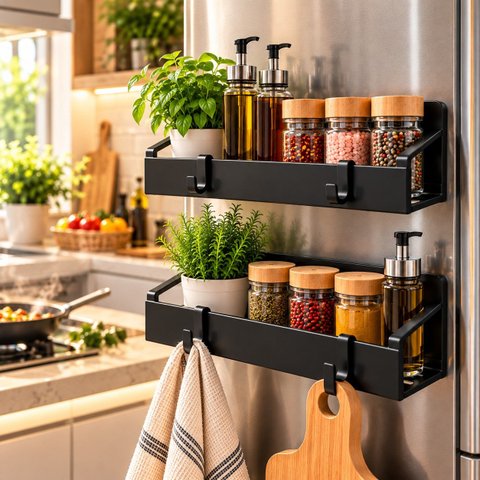 Kit Rack Prateleira Organizador Magnético Cozinha Geladeira Mult