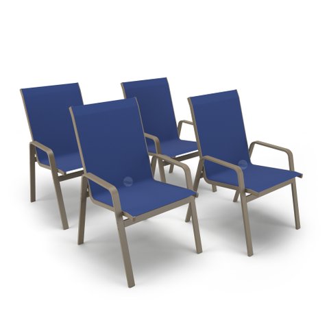 Kit 4 Cadeiras Riviera Piscina Alumínio Fendi Tela Azul