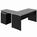 Ver imagem 5 de Mesa em L Escritório 1,50m Gaveteiro 4 Gavetas Pé Painel F5 Cor:cinza Sagrado com Preto