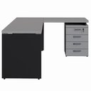 Ver imagem 4 de Mesa em L Escritório 1,50m Gaveteiro 4 Gavetas Pé Painel F5 Cor:cinza Sagrado com Preto