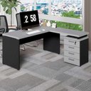 Ver imagem 1 de Mesa em L Escritório 1,50m Gaveteiro 4 Gavetas Pé Painel F5 Cor:cinza Sagrado com Preto