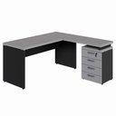 Ver imagem 3 de Mesa em L Escritório 1,50m Gaveteiro 4 Gavetas Pé Painel F5 Cor:cinza Sagrado com Preto